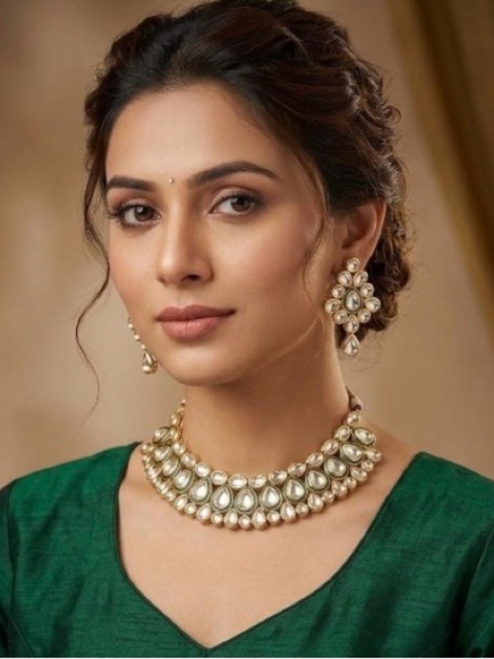 Gold Necklace and Earrings Kundan Set
